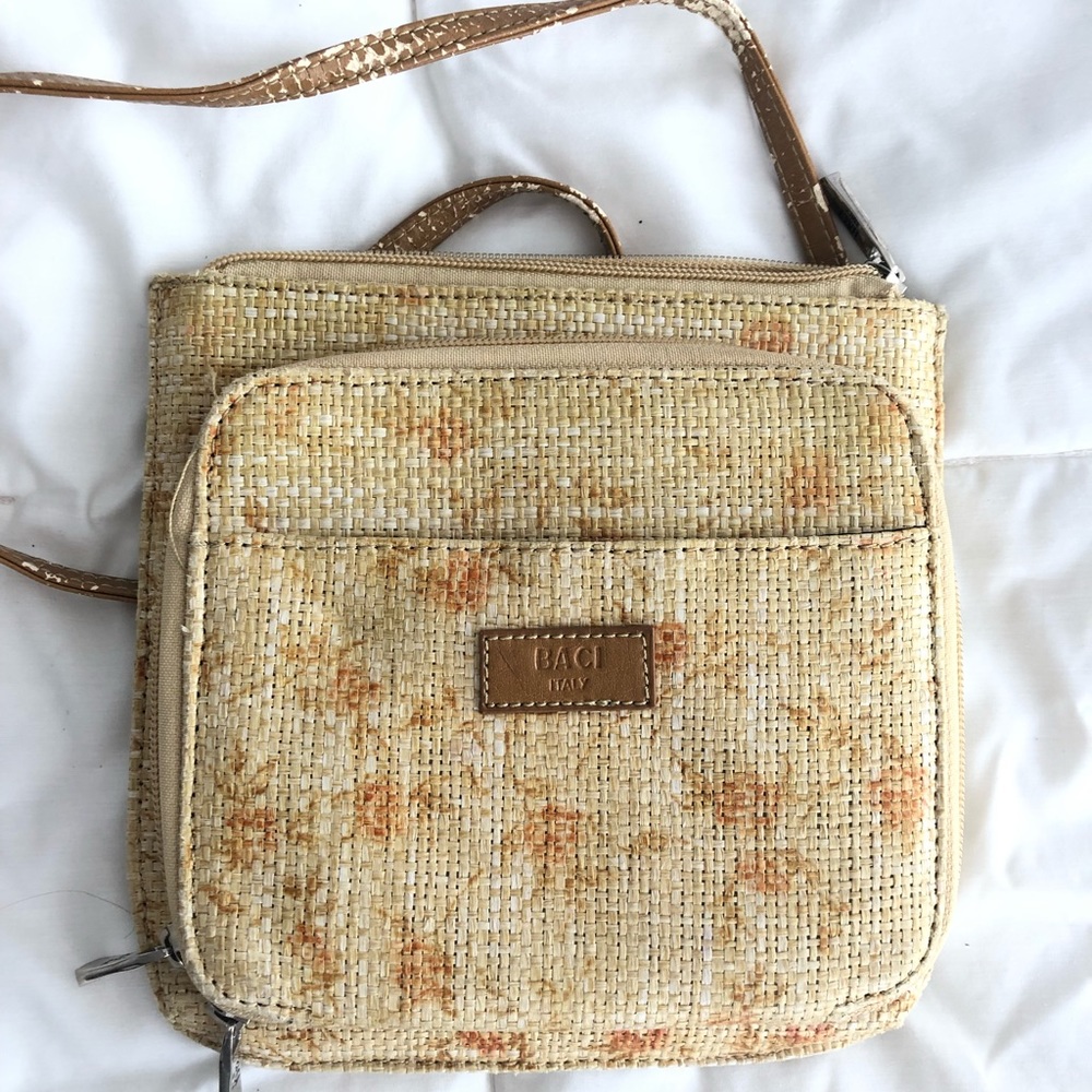 Baci Italy Straw Vintage Crossbody Floral Mini Satchel  Bag